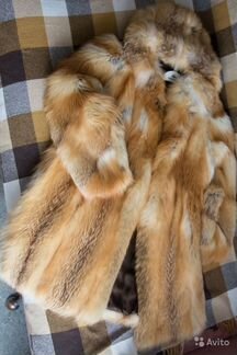 Шуба рыжая лиса с капюшоном новая длинная